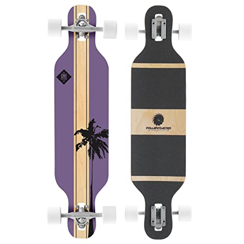 Rollercoaster Palms + Stripes + Feathers The One Edition Drop Through Longboard, Palms Purple