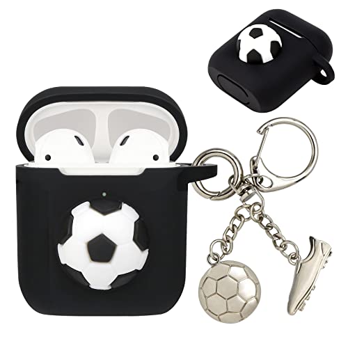 Wonhibo for Airpods Case for Men Boys,Sport Cool Black Cover for Apple Airpod 1 & 2 with Keychain (Soccer)