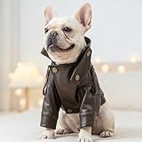 Small Dog Leather Jacket Motorcycle Style Biker Coat with Metal Buttons Shoulder Straps for Small Dogs and Cats Warm Fall Winter Pet Costume (S)