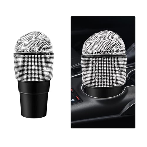 Image of DXNQ Bling Car Trash Can with Lid, Sparkling Crystal Cup Holder Mini Auto Garbage Bin, Leakproof Bling Rhinestone Cup Holder Garbage Can Container for Vehicle Home Office (White)