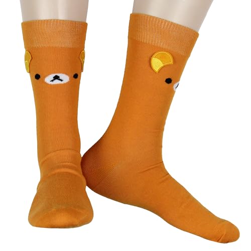 Bioworld Rilakkuma Men's Face Design with 3D Ears Adult Mid-Calf Crew Socks Shoe Sizes 8-12