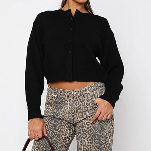 Womens Y2K Cardigan Sweaters Long Sleeve Open Front Button Down Crop Sweater Solid Knit Pullover Fall Outfits Tops2