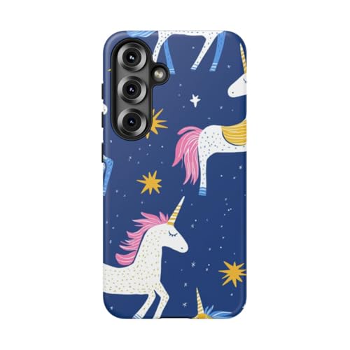 Coque rigide Samsung S25 bleu antichoc et anti-traces licornes