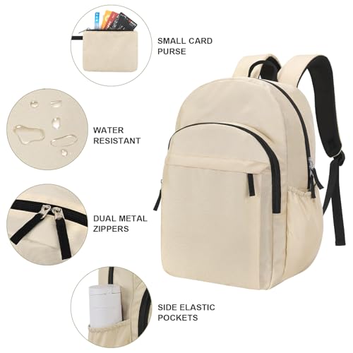 15.6 inch Basic Backpack for Men, Travel Backpack Carry on, Water Resistant School Backpacks for Teens, College Back Pack Bookbag for Boys Girls, Work Backpacks for Women(Beige)3