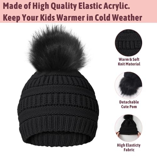 Kids Winter Beanie Hat Scarf Gloves Set for 3-8 Years Old Boys Girls, Thick Warm Knitted Hat Gloves Fleece Lined Scarf Set3