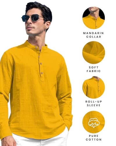 Image of Vida Loca Men Solid Cotton Blend Straight Kurta Shirt