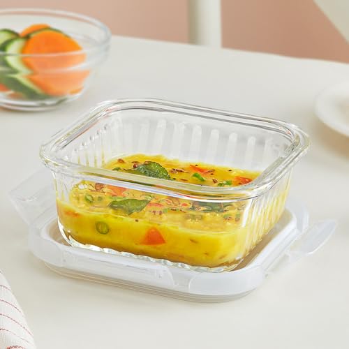 Borosil Klip N Store Square Glass Food Storage Container Set with...