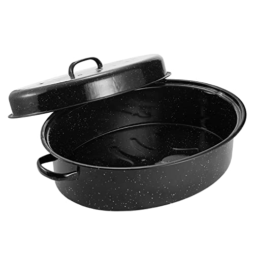 Granite Roasting Pan, 18” Enameled Roasting Pan with Domed Lid. Oval Turkey...