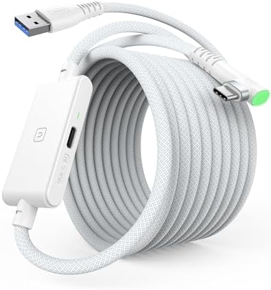 INIU 16ft Premium VR Link Cable with Charging, USB 3.0 Compatible with Meta Quest 3s, Oculus Quest 3/2/Pro, Pico 4, PC VR & Steam VR - Perfect White VR Accessory, Ideal Gift Choice