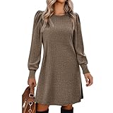 XIVISTO Vestito Casual Donna Invernale Maglione Maniche Lunghe Abito Elegante Scollo a Rotondo Autunno Pullover Abito in Maglia