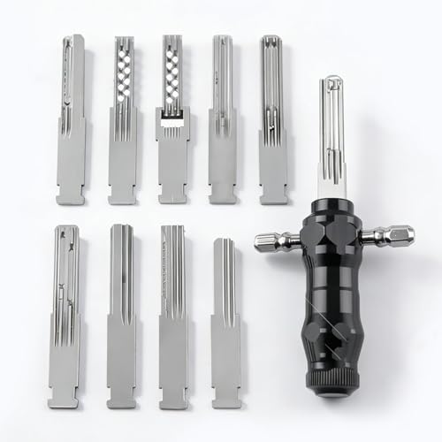 Kit de crochetage de serrure tubulaire : outil de déverrouillage de précision 9 en 1 avec clés interchangeables en acier inoxydable, compatibilité...