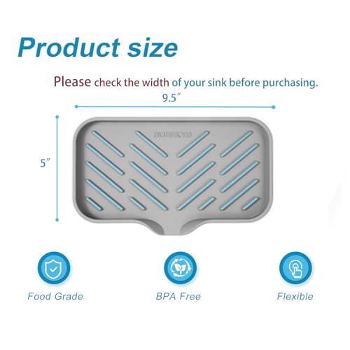 SUBEKYU Silicone Kitchen Soap Tray, Sink Tray for Kitchen Counter/Soap Bottles, Sponge Holder and Organizer with Drain Spout, Grey, [Size: 9.5 x 5 inch] - Thumbnail 2
