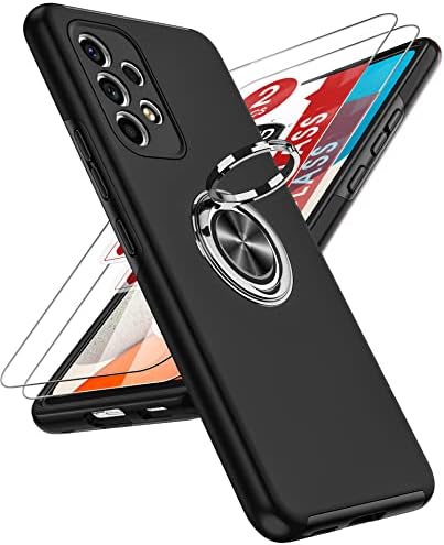 LeYi for Samsung Galaxy A53 5g Case and 2x Screen Protectors, Heavy Duty Protection Shockproof Cover with Built-in Ring Holder Lightweight Silicone Hybrid Phone Case for Galaxy A53 5g Pink