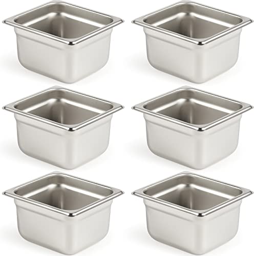 CURTA 6 Pack Anti-Jam Hotel Pans, 1/6 Size 4 Inch Deep, NSF Commercial 18/8 Stainless Steel Chafing Steam Table Pan, Catering Storage Metal Food Pan