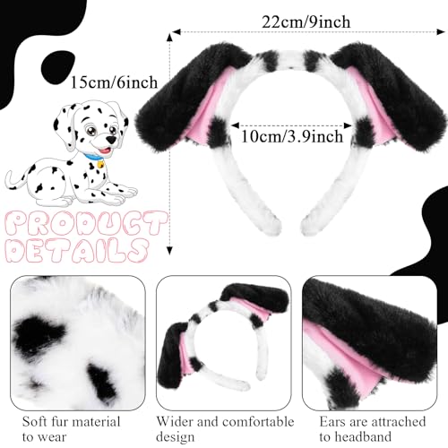 5 Stücke Halloween Tier Welpen Hund Kostüm Set Enthalten Welpen Ohren Stirnband Fliege Gefälscht Nase Schwanz Hundepfote Handschuhe Tier Kostüm Zubehör für Cosplay Party (Schwarz Weiß, Niedlicher)