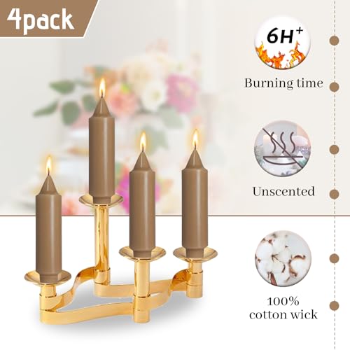Image of Brown Unscented Taper Candles Long Lasting Burn Candles 5 Inch Short Dinner Candle Sticks Smokeless Wax Candles 4 Pcs for Holiday Gifts Home Decoration