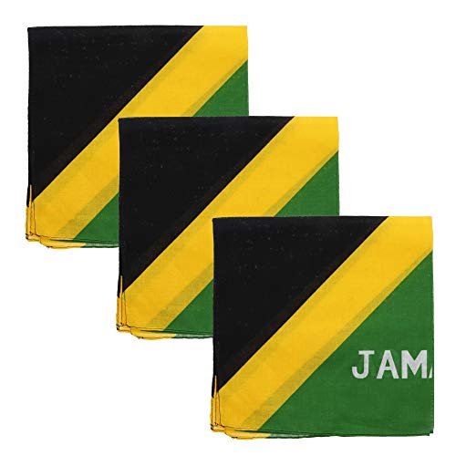 Motique Accessories Set of 3 Large Cotton Bandanas - Caribbean Flags (Jamaica Flag Bandana with White Name)