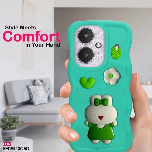 Image of AESTMO Back Case Cover for Redmi 13C 5G / Poco M6 5G | 3D Cute Fun Cartoon Characters | Anti Slip Grip Cute Wave Curly Frame Shape | Back Cover for Redmi 13C 5G / Poco M6 5G | (Mint Green)