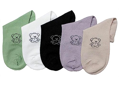Teddy Printed Cotton Socks for Girls (Pack of 5, Multicolor)3