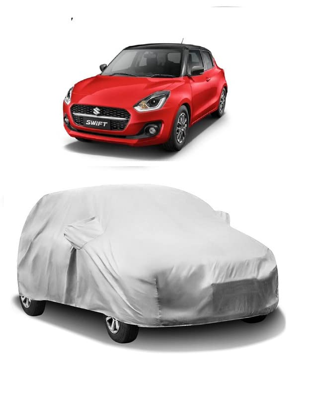 CARNEST Car Body Cover Maruti Suzuki New Swift Without Mirror Pockets (Heavy Duty, Full Sized, Triple Stitched, Silver)