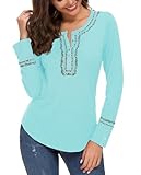 Urban CoCo Women's Long Sleeve Boho Shirt Embroidered Top (S,Light Blue)