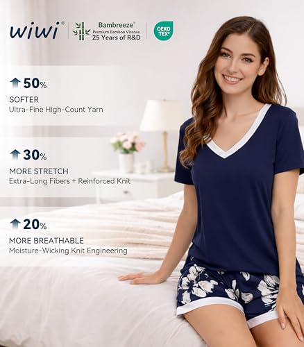 Image of WiWi Viscose from Bamboo Pajamas Set for Women Super Soft Short Sleeve Cooling Summer Plus Size Pjs Sets Sleepwear S-4X