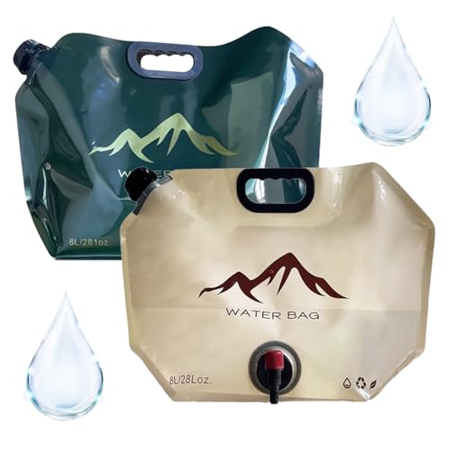 Valicaer Opvouwbare waterjerrycan, 8 liter, met kraan, draagbare waterzak voor kamperen, wandelen en drinkwater, opslag thuis, BPA-vrij (groen + geel)