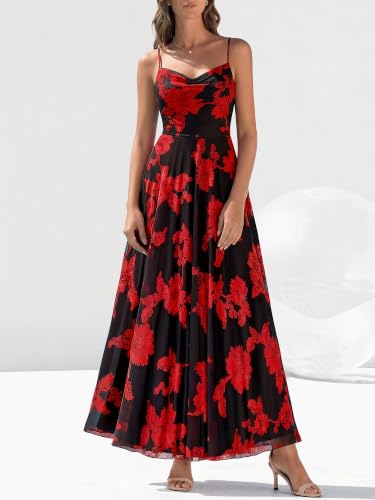 Image of BTFBM Women Summer Maxi Dresses Elegant Wedding Guest Dress | Cowl Neck,Spaghetti Strap,Mesh,Floral,A-Line,Flowy,Party,Cocktail,Homecoming,Graduation,Sundress,Prom,Beach Long Dresses