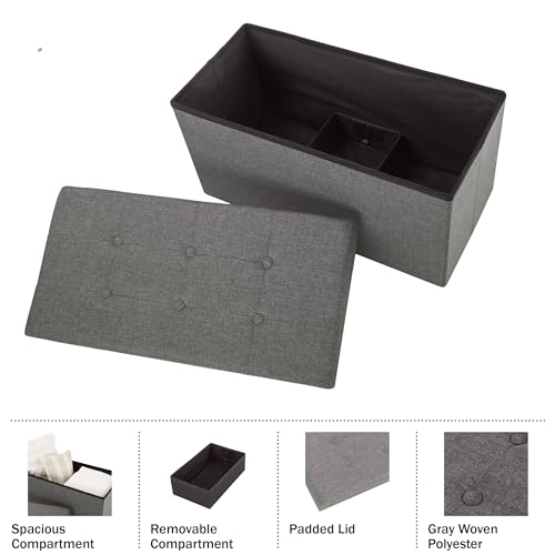 Image of Lavish Home Folding Storage Ottoman - Set of 2 30-Inch Folding Tufted Footrest, Linen Chest, or Bench with Removable Bin for Living Room, Bedroom, or Dorm (Dark Gray)