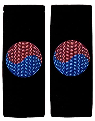 ALLBrand Universal Fit Car Truck SUV Crystal Bling Rhinestone Studded Black Seat Belt Covers - Pack of 2 (Korea Flag-Black)