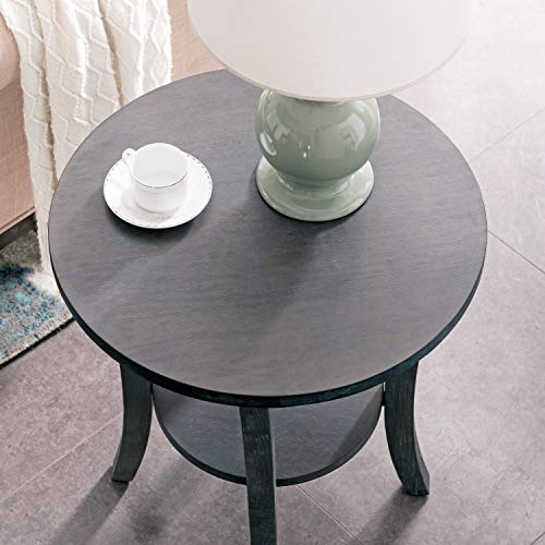 Image of Leick Home 10302-RG Rustic Wire Brushed Driftwood Round Side Table with Shelf, Rustic Gray