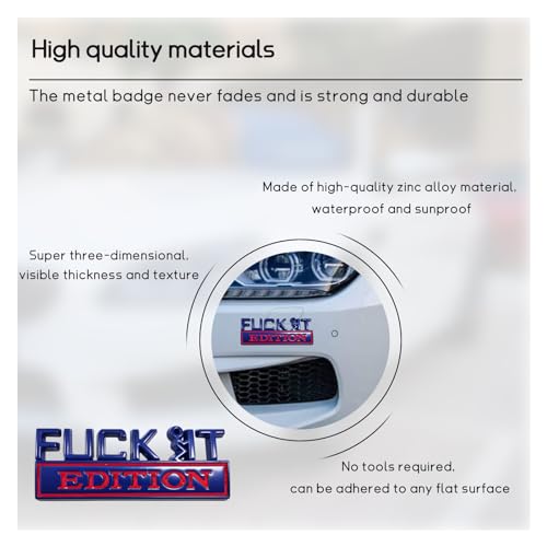 Image of Dickno Fuck It Edition Emblem for Car, Auto Fender Bumper Decoration Stickers, Vehicle 3D Side Fender Rear Trunk Decal Badge, Universal Exterior Accessories for Car Truck SUV (Blue & Red)