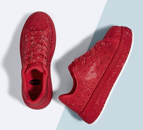 Image of LUCKY STEP Rhinestone Sneakers for Women Platform Sparkly Glitter Bling Tennis Shoes Fashion Bedazzled Wedding Bridal Party Walking Sneakers