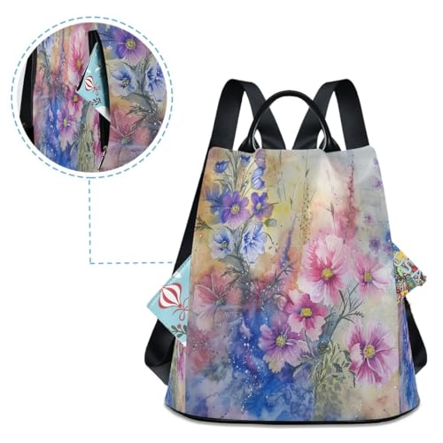 Image of Summer Floral Purple Women Backpack Purse Anti-theft Casual Shoulder Bag Fashion Ladies Bags