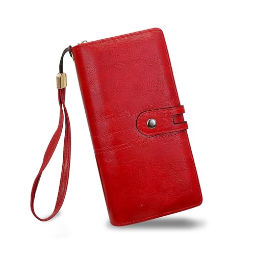 FuninCrea Women Wallets Large Capacity Ladies Purse with Removable Wrist Strap and ID Window, Womens Purse Card Wallet PU Leather Long Ladies Wallet with 12 Card Slots and 2 Compartments (Red) FuninCrea Women Wallets Large Capacity Ladies Purse with Removable Wrist Strap and ID Window, Womens Purse Card Wallet PU Leather Long Ladies Wallet with 12 Card Slots and 2 Compartments (Red)