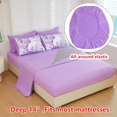 Image of Twin Bedding Set for Girls 5 Piece Purple Unicorn Comforter Set for Girls Super Soft Microfiber Bed Set Bed in a Bag with Comforter Sheets Pillowcase & Sham (5 Piece Twin Size)