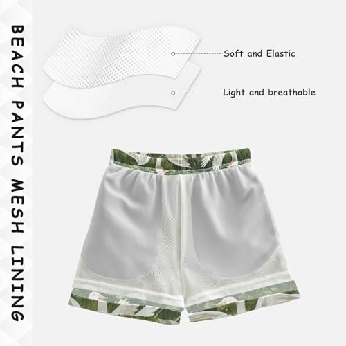 Pigsaly Boys' Swim Board Shorts Watercolor Pink Bows White Goose Boy's Swim Trunks Kids Swimwear S4