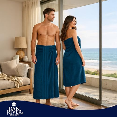 Image of DAN River 2 Pack Bath Sheets Extra Large 35x70, Large Bath Towels for Adults, XL Oversized Heavy Duty Towel Set, 600 GSM 100% Ring Spun Cotton, Soft Quick Dry, Blue Opal