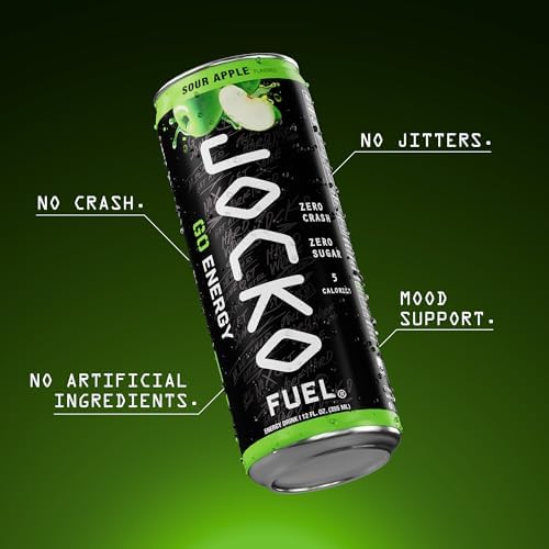 Image of Jocko Fuel GO Energy Drinks, Sour Apple - 95mg Caffeine with Added Adaptogens, Vitamin B12 & B6, & L Theanine for Mood & Focus Support, No Sugar, 12 Pack - Packaging May Vary