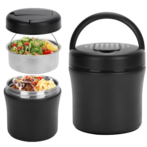 profiwoab Recipiente térmico para alimentos, grande, 1,2 L, acero inoxidable (con cucharas)