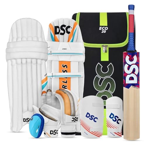Image of DSC Economy Range Kashmir Willow Cricket Kit | Complete Cricket Set with Bat, Pads, Gloves, Guard, Helmet & Eco 20 Kit Bag | Ideal for Beginners & Intermediate Players (NO 4)