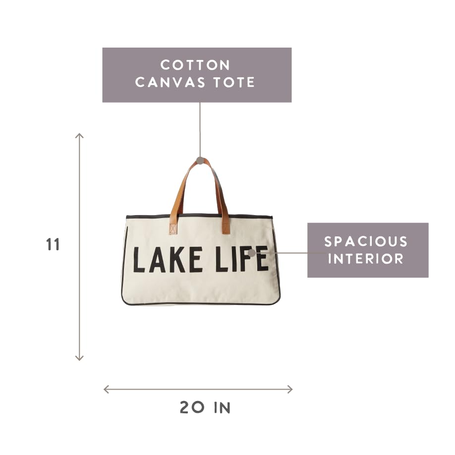 Image of Santa Barbara Design Studio Womens Tote - Cotton Canvas Shoulder Bag with Leather Handles and Waterproof Lining, Large, Lake Life