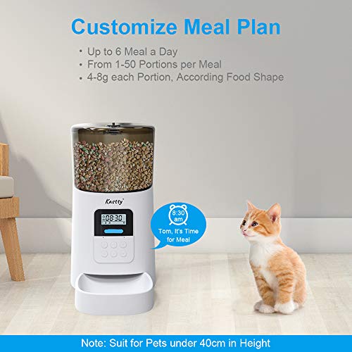 Kastty Automatic Pet Feeder, 6L Dog Food Dispenser for Small Pets, 50 Portions Control for Small & Medium Pets, Voice Recorder and Programmable Timer for up to 6 Meals Per Day
