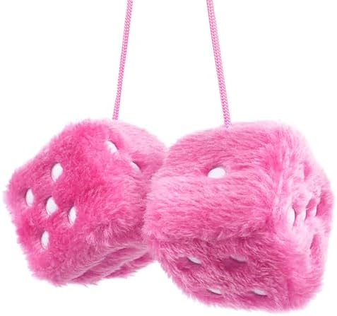 YGMONER Pink Fuzzy Dice for Car Rear View Mirror, Pair of 2.75in Plush Dice Retro Hanging Ornaments Car Interior Rearview Mirror Decor Accessories (Pink)