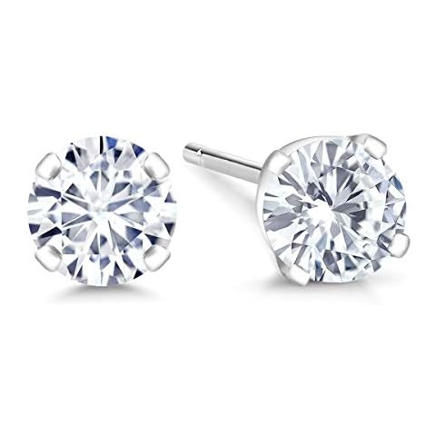 Gem Stone King 14K White Gold Lab Grown Diamond Stud Earrings | Gold Earrings For Women Men | F-G Color | VS1-VS2 Clarity Cover