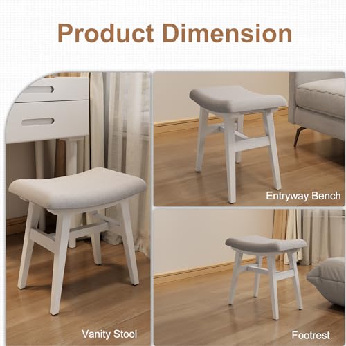 Solid-Wood-Vanity-Stool-Saddle-Cushion-Vanity-Bench-with-High-Strength-Rebound-Sponge-Easily-Assembly-Vanity-Chair-Foot-Stool-Makeup-Stool-for-Bedroom-Entryway-White Solid Wood Vanity Stool Saddle Cushion Vanity Bench with High Strength Rebound Sponge Easily Assembly Vanity Chair Foot Stool Makeup Stool for Bedroom Entryway White