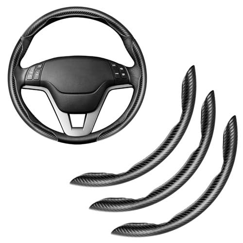 Amiss 3pcs Carbon Fiber Anti-Skid Steering Wheel Cover, Waterproof & Segmented Butterfly Design, Universal 99% Vehicle Wheel Cover Protector, Car Interior Accessories (Black-3pcs)