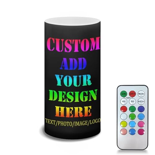 Image of Poceacles Custom Flameless Candles Personalized Pillar Candle Home Table Ornaments, Custom Your Image /Photo /Text LED Candles with Color Changing Timer Remote Fake Candle Home Decoration