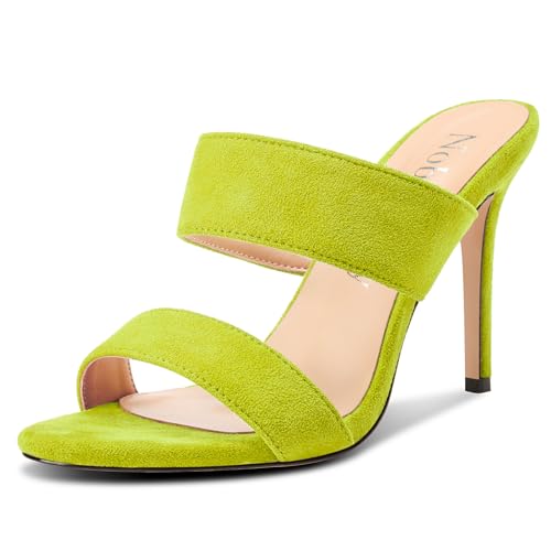 Image of NobleOnly Womens Round Open Toe Heeled Sandals Two Strap Stiletto High Heel Sandals Backless Dress Slip-on Mules Sandals 3.9 Inches Heels