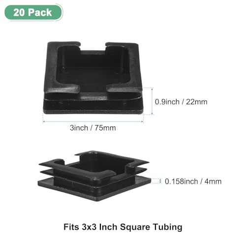 Image of M METERXITY 20-Pack Square Tubing End Caps, 3Inch /75mm Plastic Tube Plugs for Square Metal Tube /Chair Legs /Pipe Post /Furniture /Fence, Bumper Tubing Plug [Black]